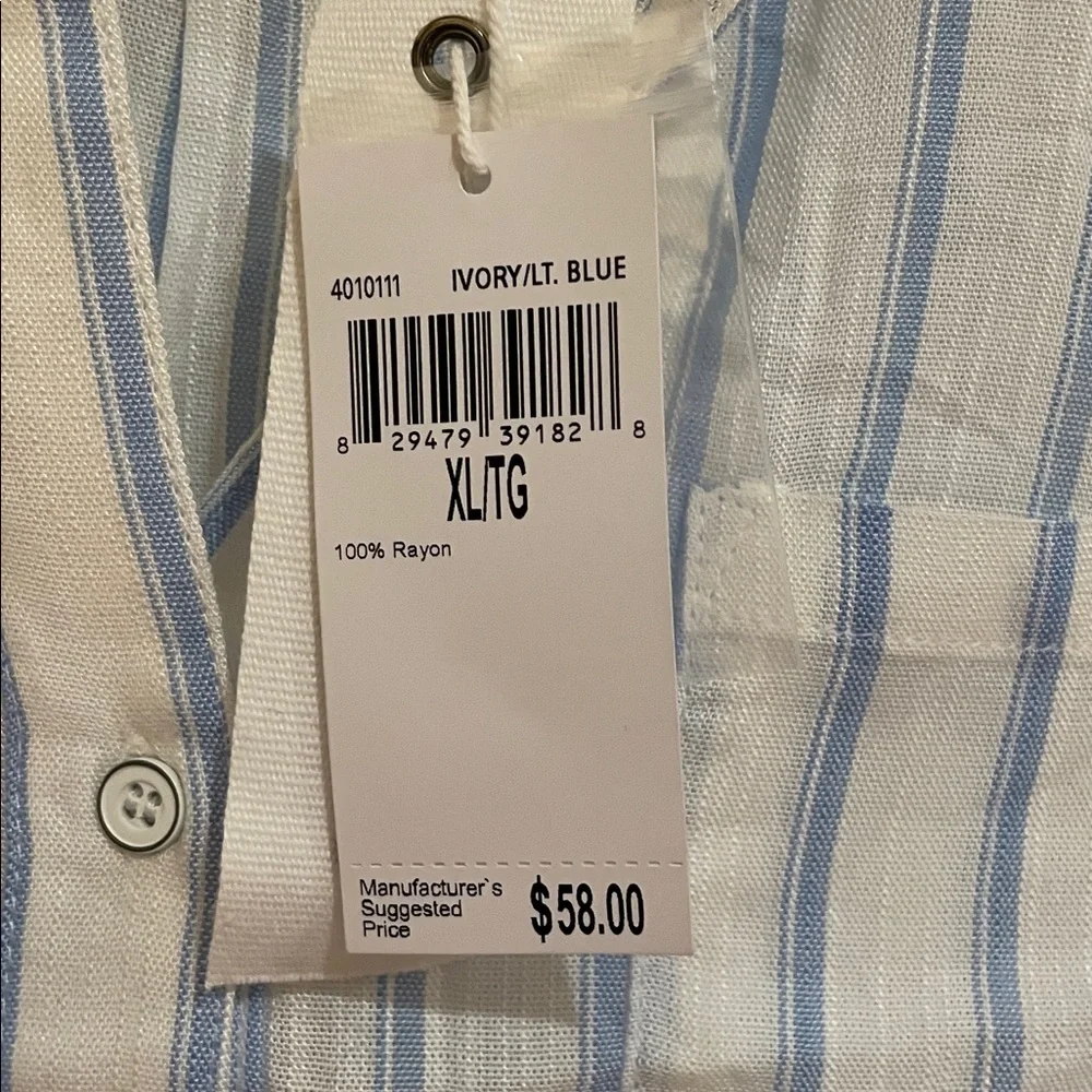 Workshop Republic Clothing XL Blue/White Striped Button Down sleeveless Shirt - Picture 3 of 5